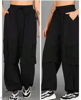 Solid polyester cargo trousers for girls, perfect fit in S, M, L, XL from India